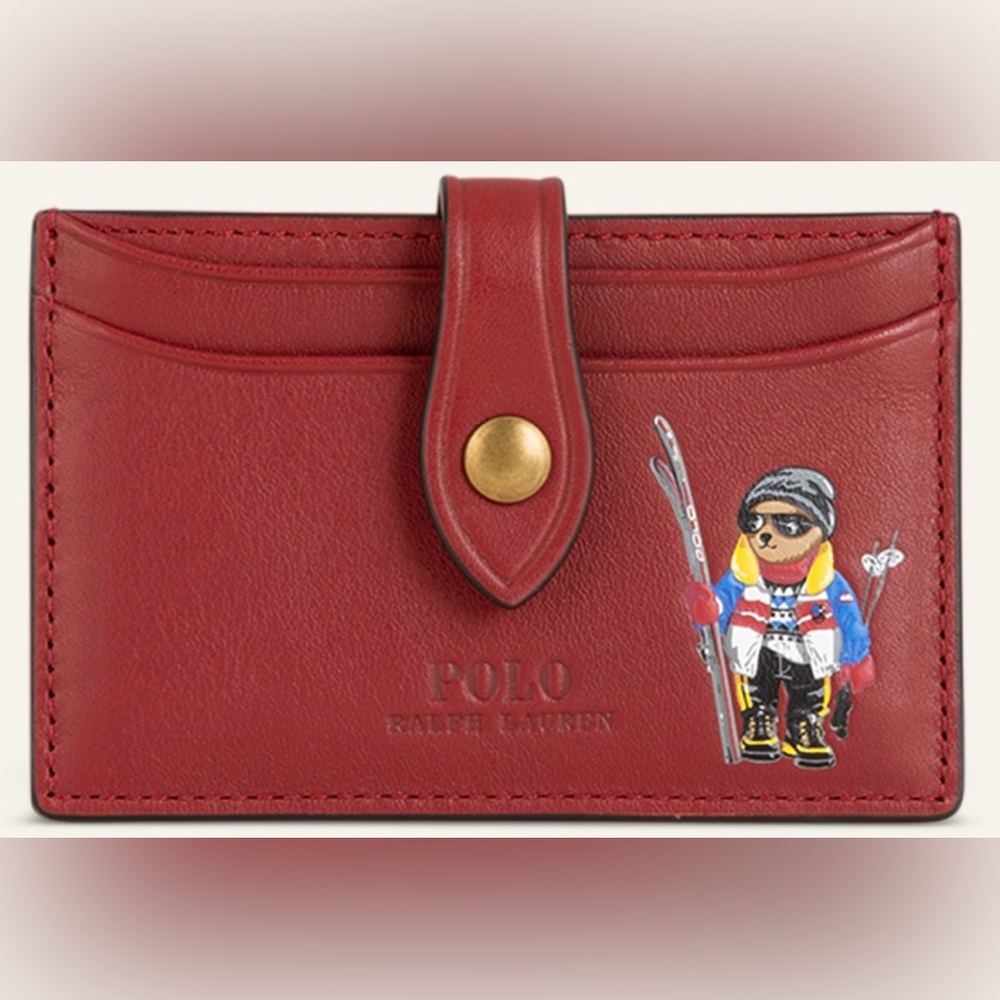 Ralph Lauren Ski Polo Bear Burgundy 5 Slot Card Holder Wallet RARE